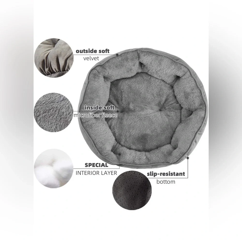 Asvin Grey Plush Pet Bed, 20 inches